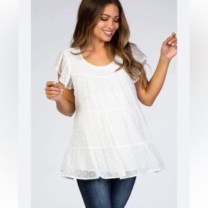 White Swiss Dot Tiered Maternity Blouse